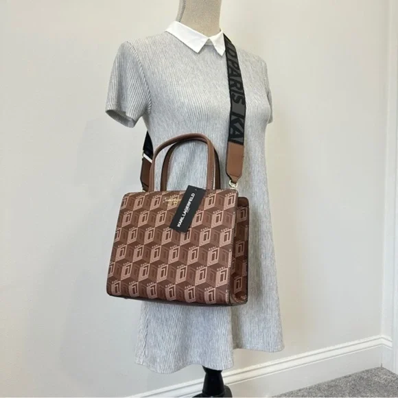 KARL LAGERFELD PARIS Maybelle Zip Top Satchel Shoulder Bag in Brown